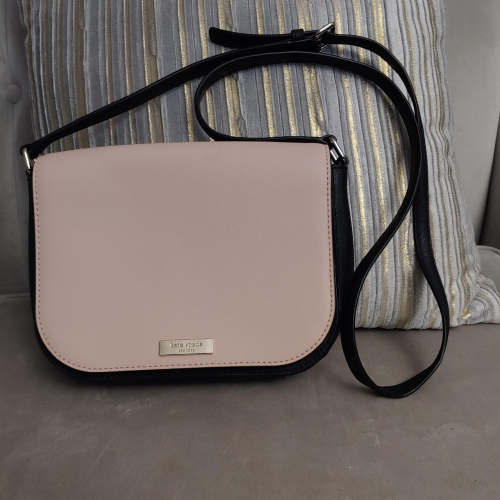 NWOT Kate Spade Blush Pink & Black Laurel Way Leather Crossbody Bag